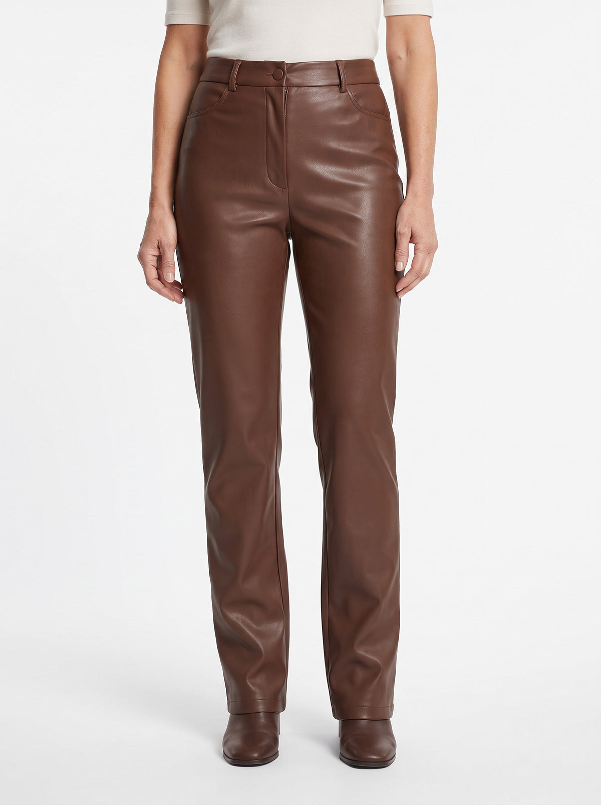 Katharine-Georgia | Women's Leather-Look Straight-Leg Trousers