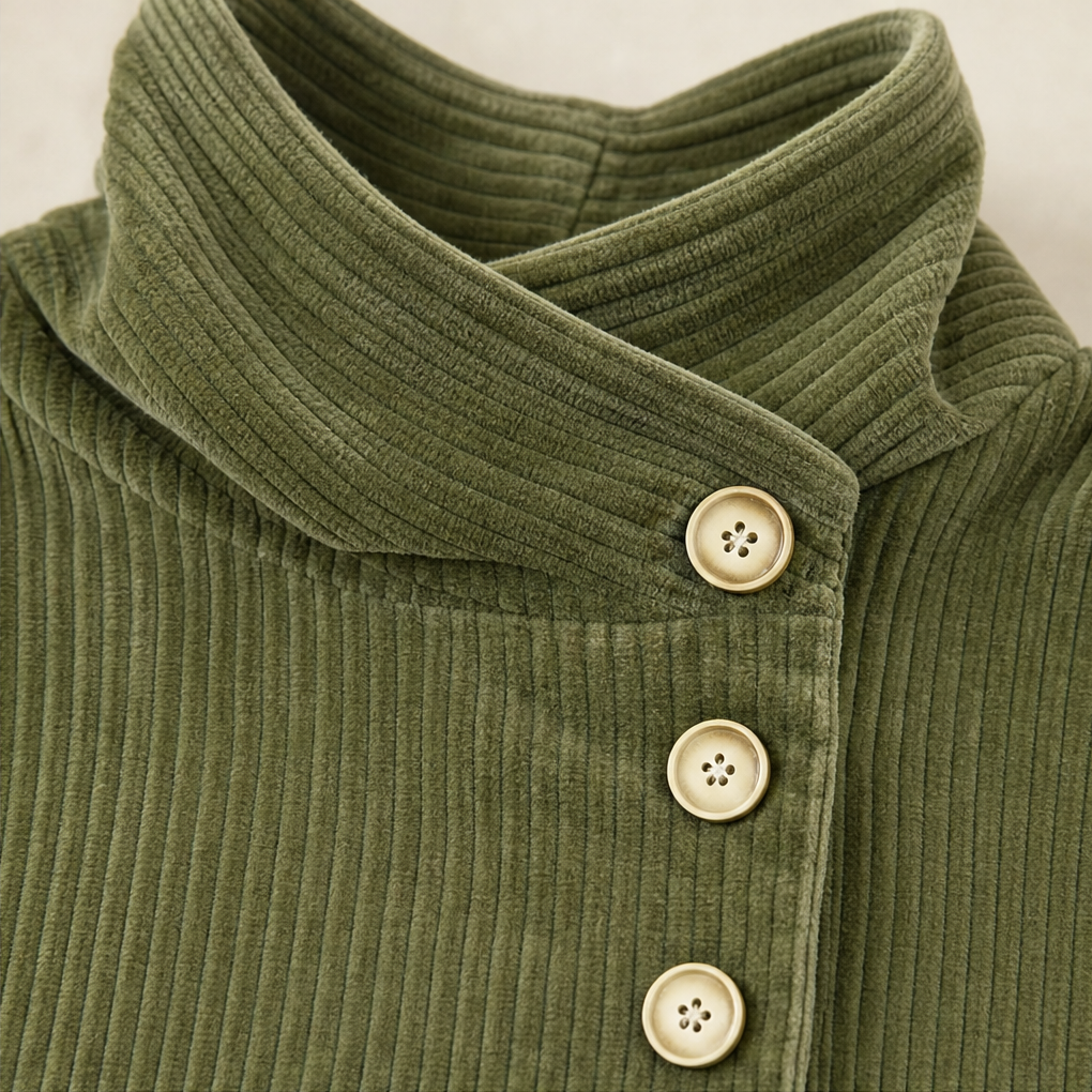 Wilhelmina-Regina | Women's Asymmetric Funnel Collar Corduroy Top