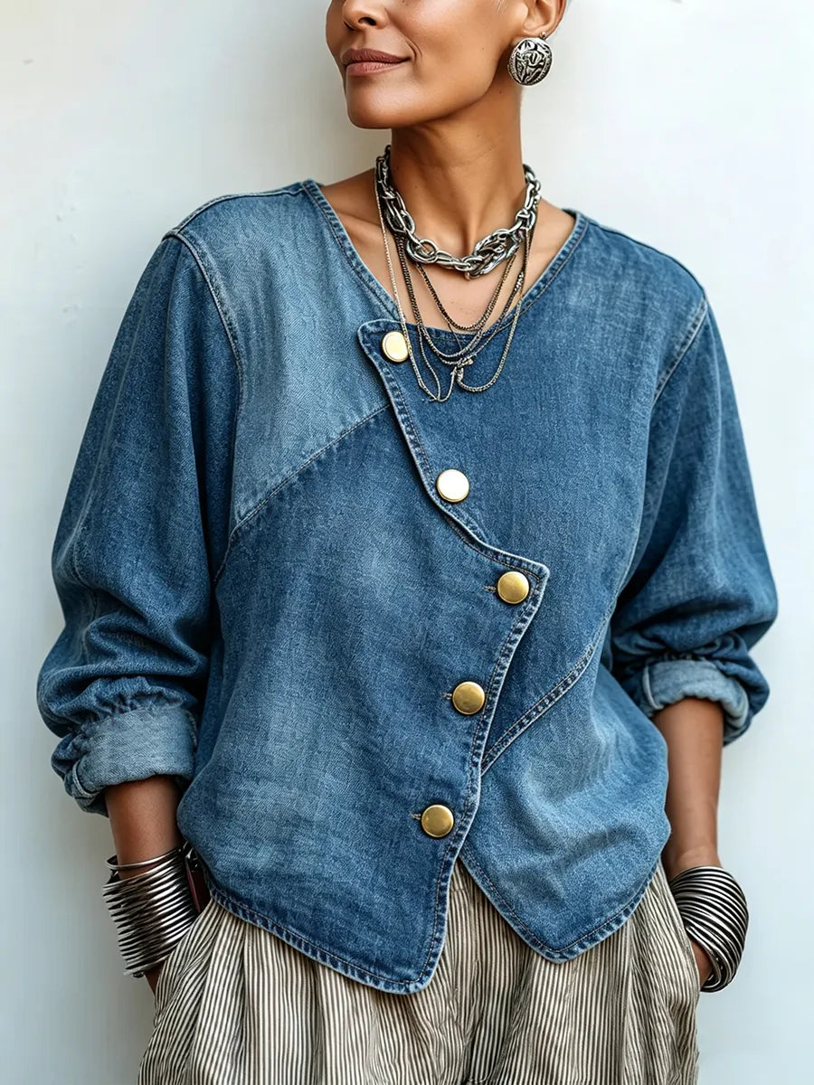 Wilhelmina | Women's Asymmetrical Denim Blouse