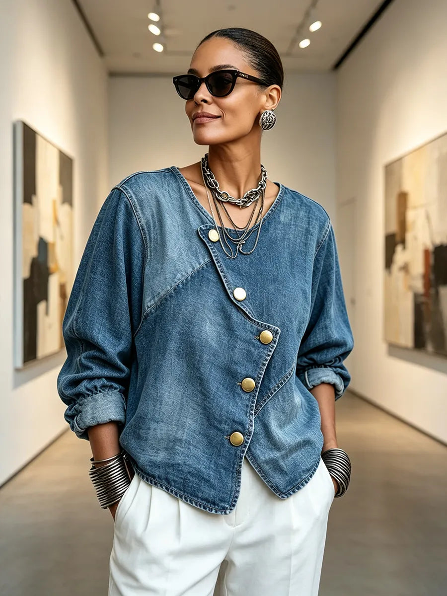 Wilhelmina | Women's Asymmetrical Denim Blouse