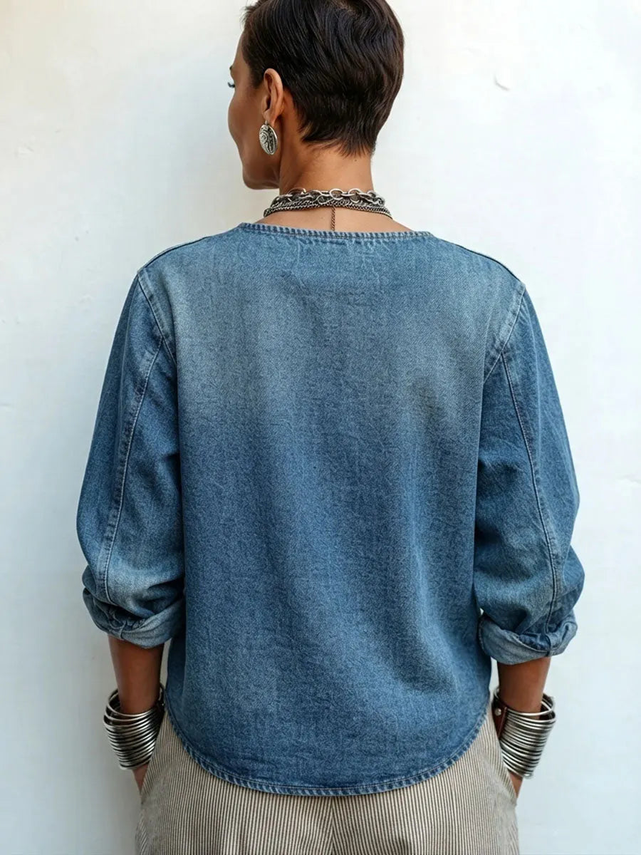 Wilhelmina | Women's Asymmetrical Denim Blouse