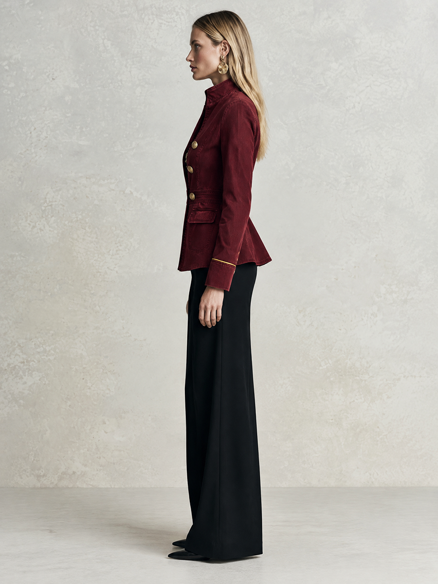 Bianca | Women's Burgundy Gold-Button Denim Jacket