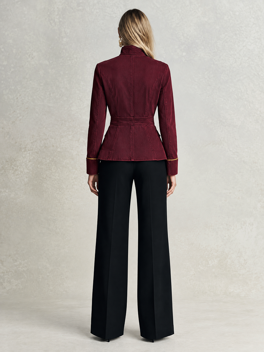 Bianca | Women's Burgundy Gold-Button Denim Jacket