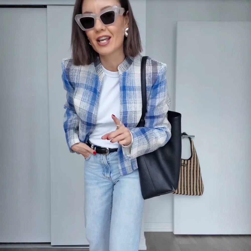 Minerva | Women's Checkered Boxy Blazer