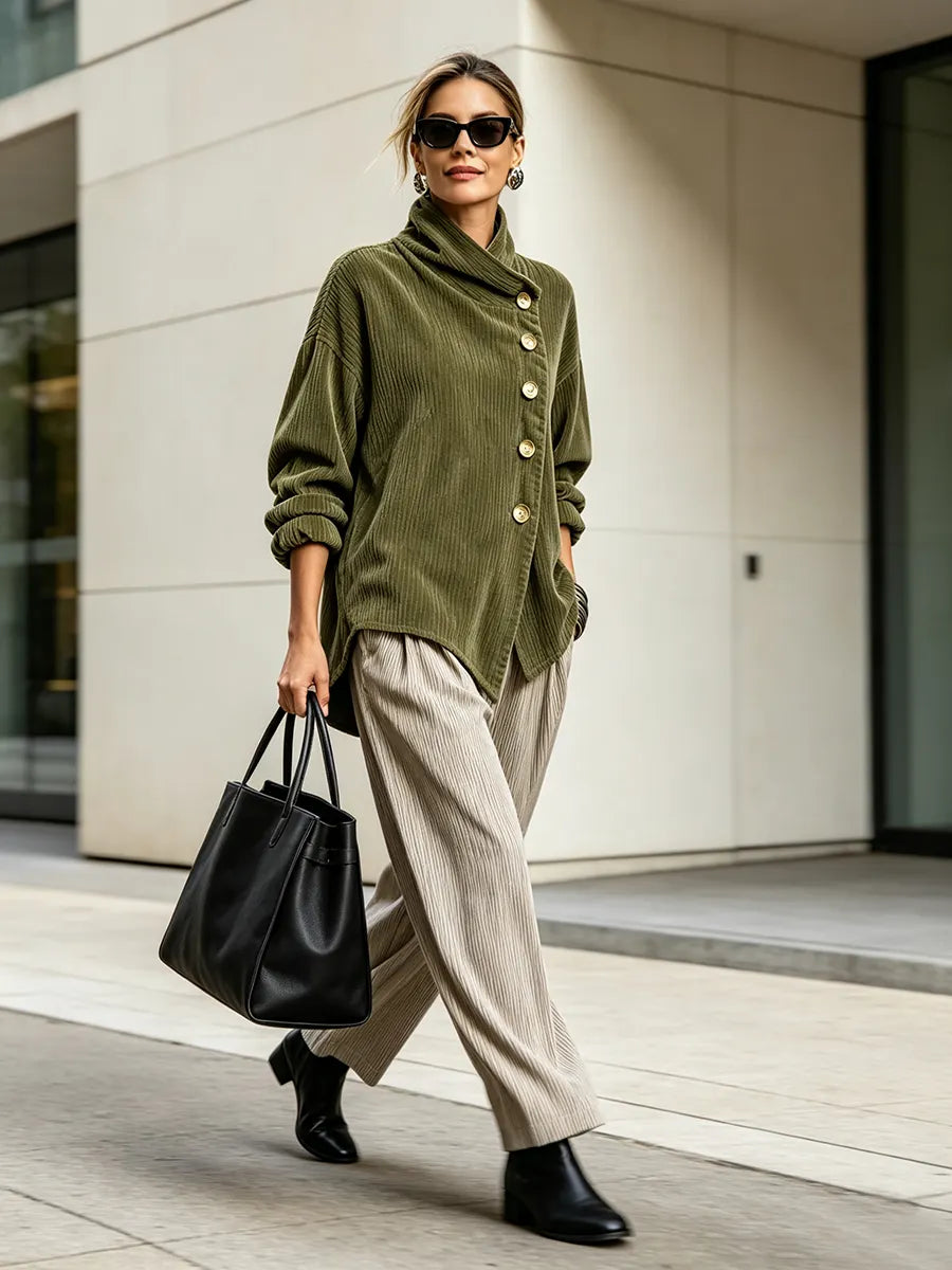 Eugenia | Women's Corduroy Funnel Neck Top