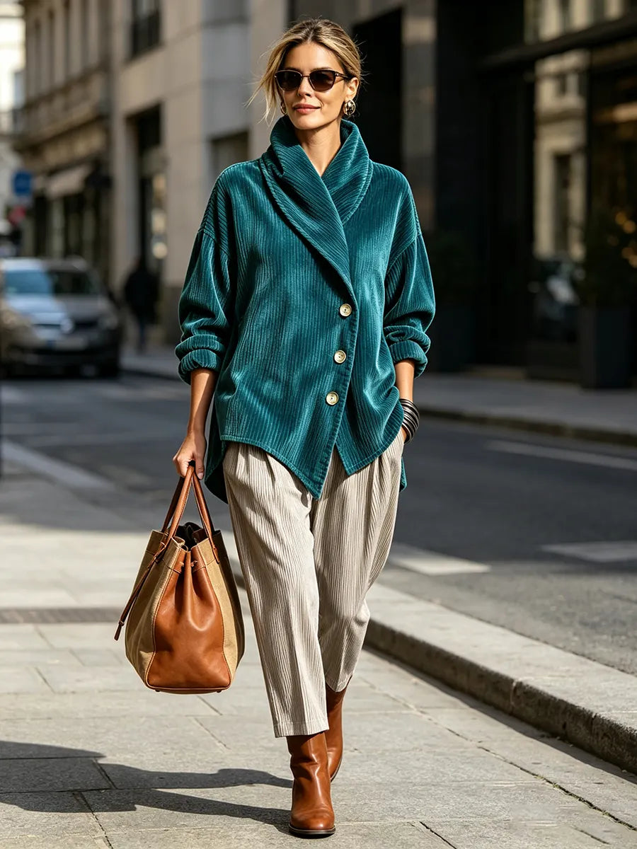 Genevieve | Women's Corduroy Shawl Collar Top