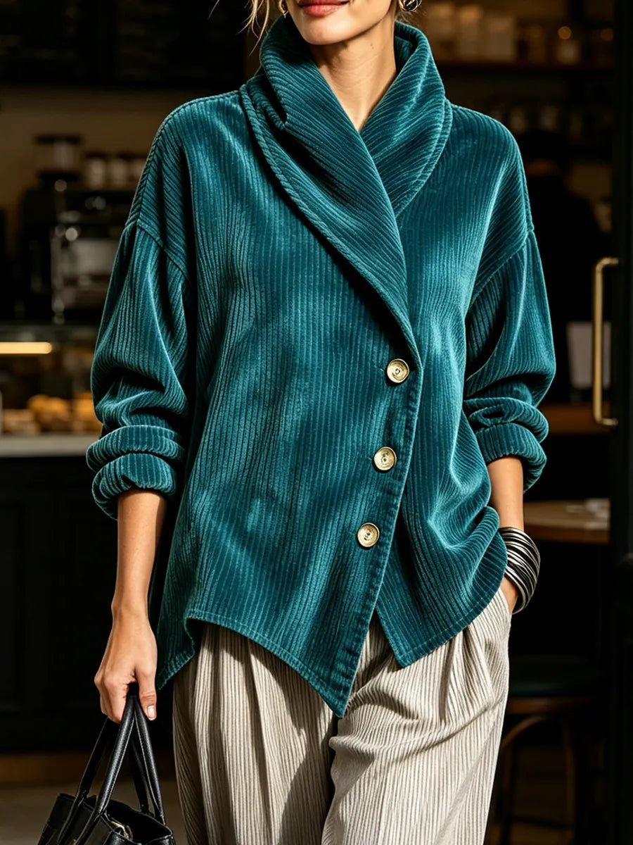 Genevieve | Women's Corduroy Shawl Collar Top