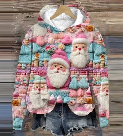 Camilla-Petra | Women's Cropped Floral Hoodie with Santa Appliqué