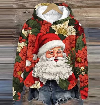 Camilla-Petra | Women's Cropped Floral Hoodie with Santa Appliqué