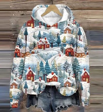 Camilla-Petra | Women's Cropped Floral Hoodie with Santa Appliqué