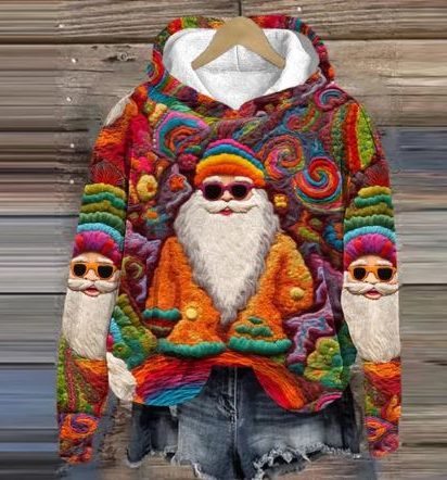 Camilla-Petra | Women's Cropped Floral Hoodie with Santa Appliqué