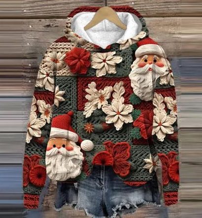 Camilla-Petra | Women's Cropped Floral Hoodie with Santa Appliqué