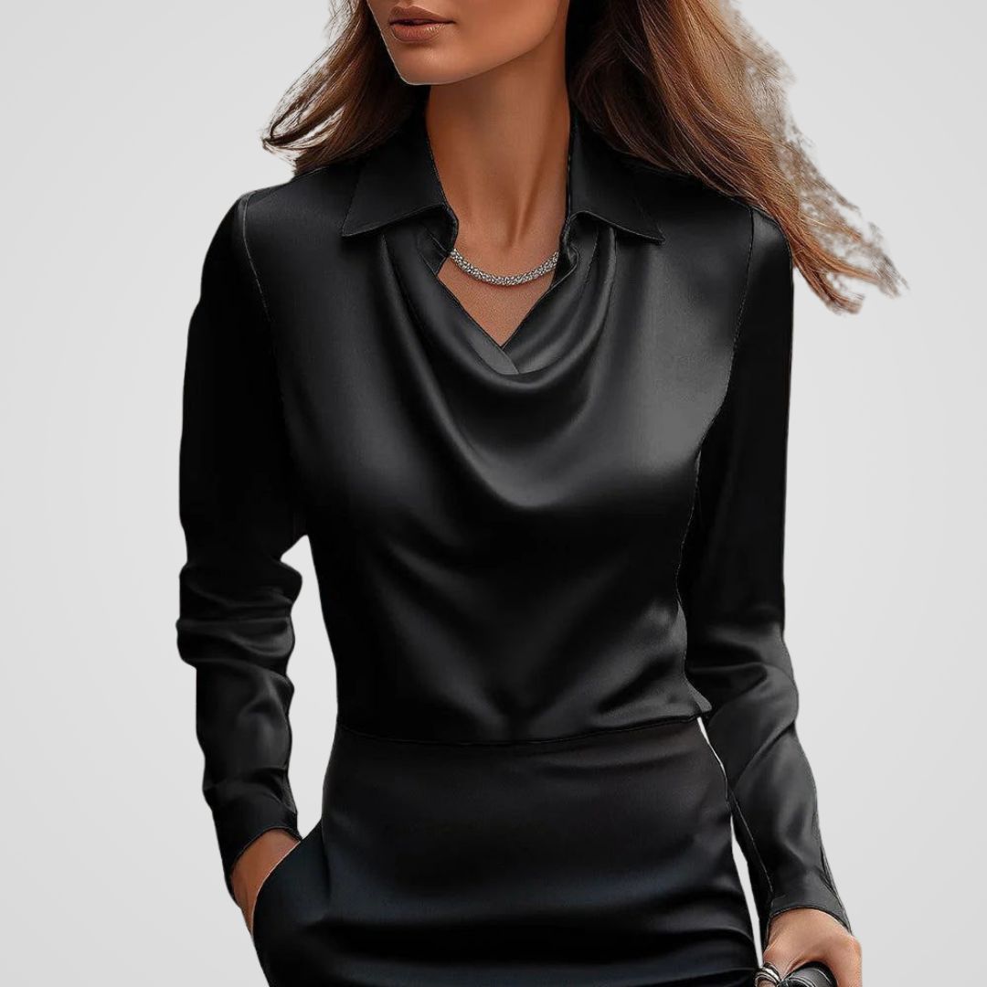 Rosemary | Women's Draped Neck Satin Blouse