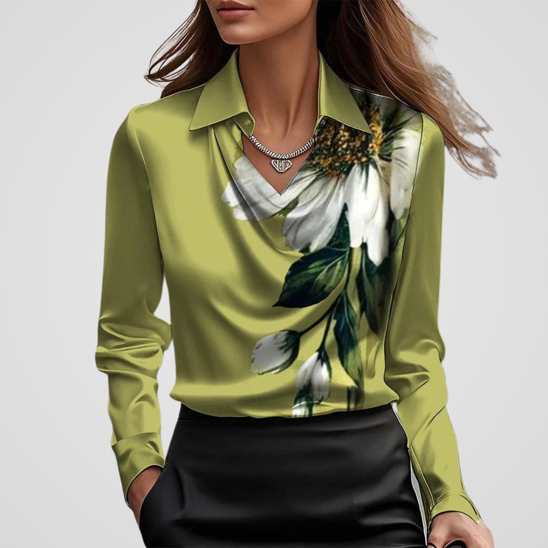 Rosemary | Women's Draped Neck Satin Blouse