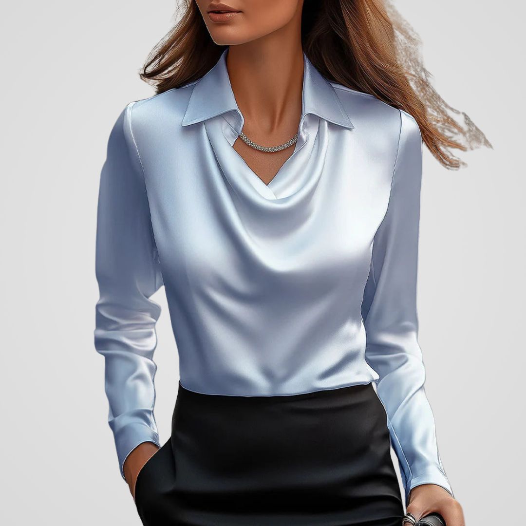 Rosemary | Women's Draped Neck Satin Blouse