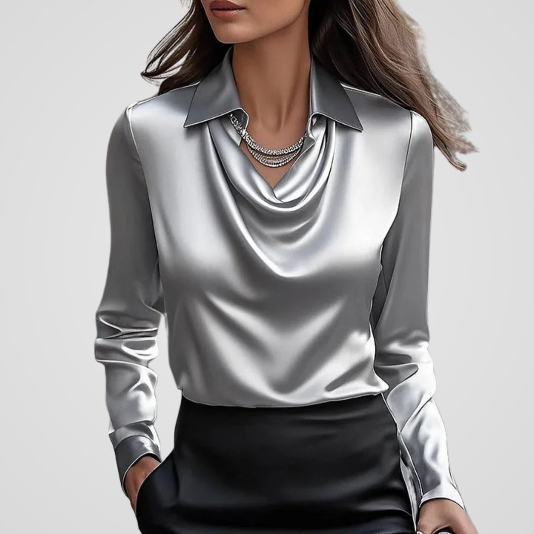 Rosemary | Women's Draped Neck Satin Blouse