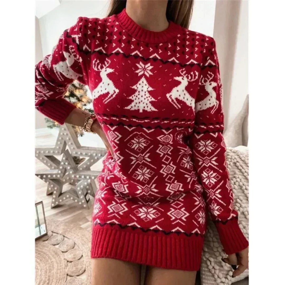 Clara-Wilhelmina | Women's Fair Isle Reindeer Sweater Dress