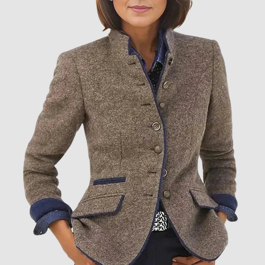 Pauline | Women's Fitted Blazer with Stand Collar and Contrast Trim