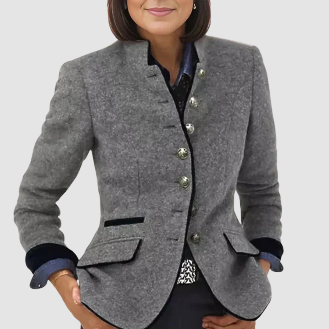 Pauline | Women's Fitted Blazer with Stand Collar and Contrast Trim