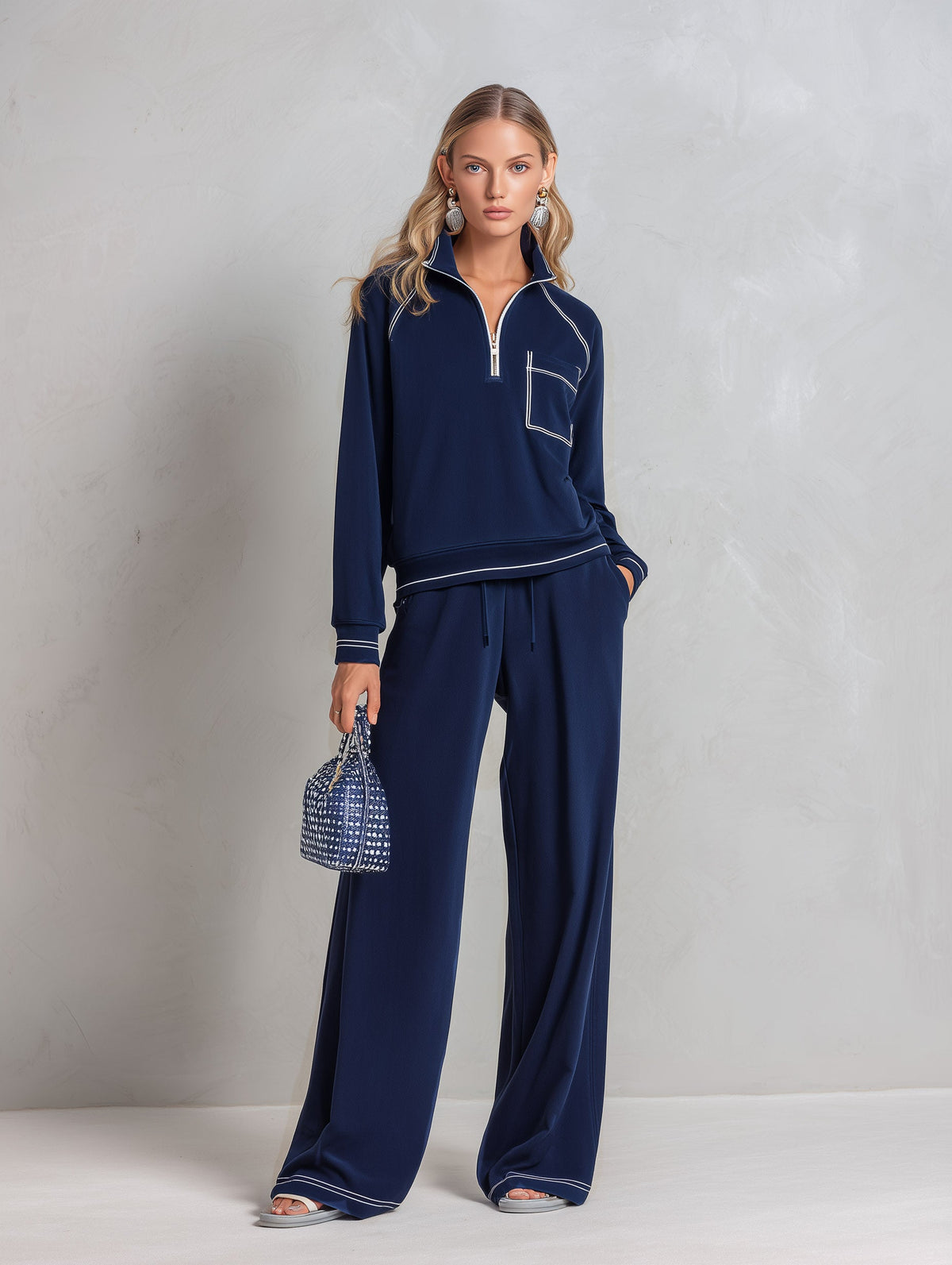 Bridget | Women's Half-Zip Sweatshirt & Wide-Leg Pants Set