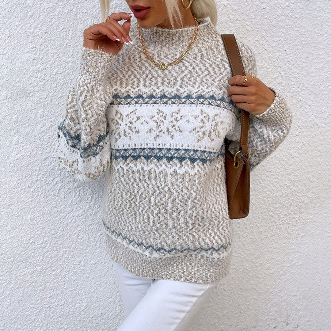 Birgit | Women's High-Neck Jacquard Fleece Sweater