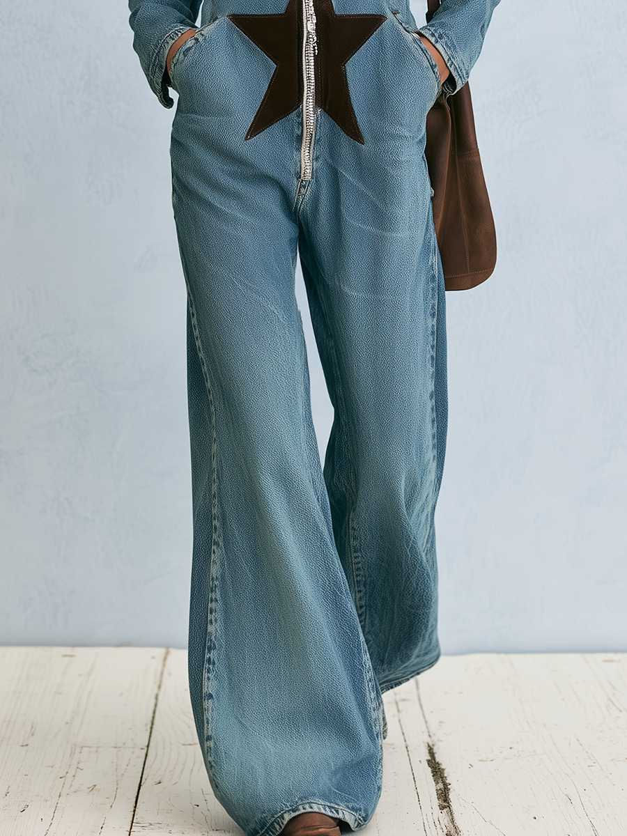 Evelina | Women's Hooded Wide-Leg Denim Jumpsuit