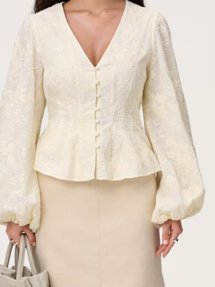 Astrid | Women's Jacquard Lace Peplum Blouse