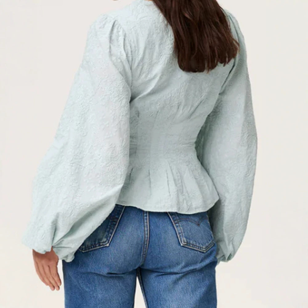 Astrid | Women's Jacquard Lace Peplum Blouse