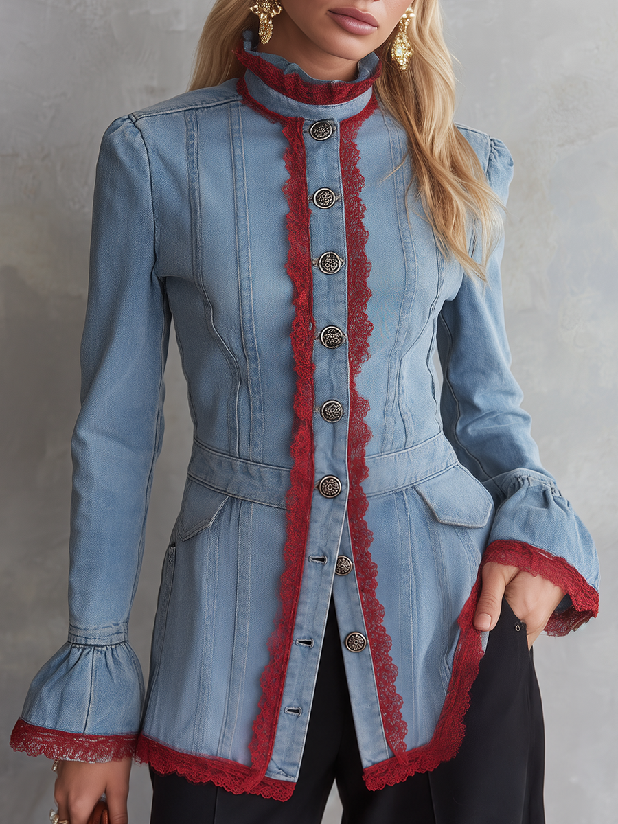 Gilda | Women's Lace-Trim Denim Jacket