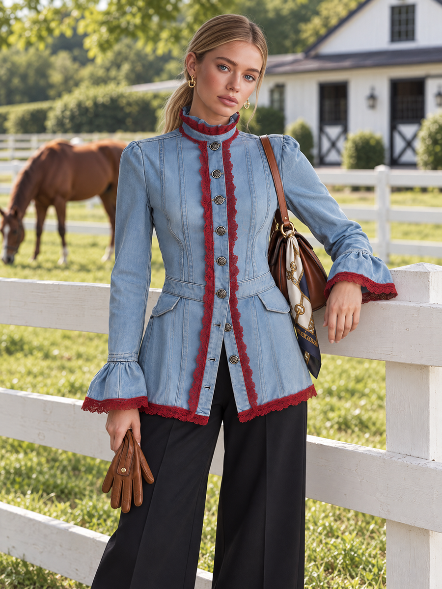 Gilda | Women's Lace-Trim Denim Jacket