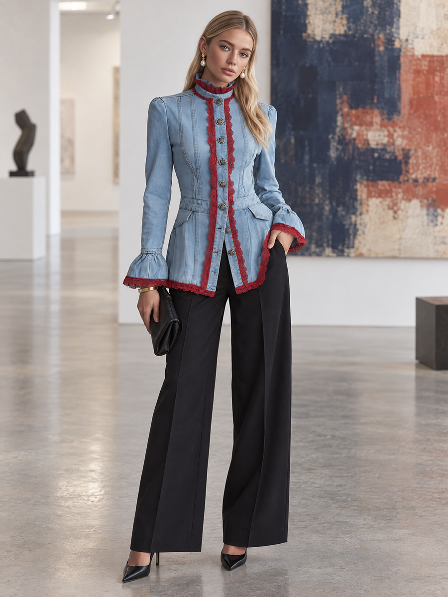 Gilda | Women's Lace-Trim Denim Jacket