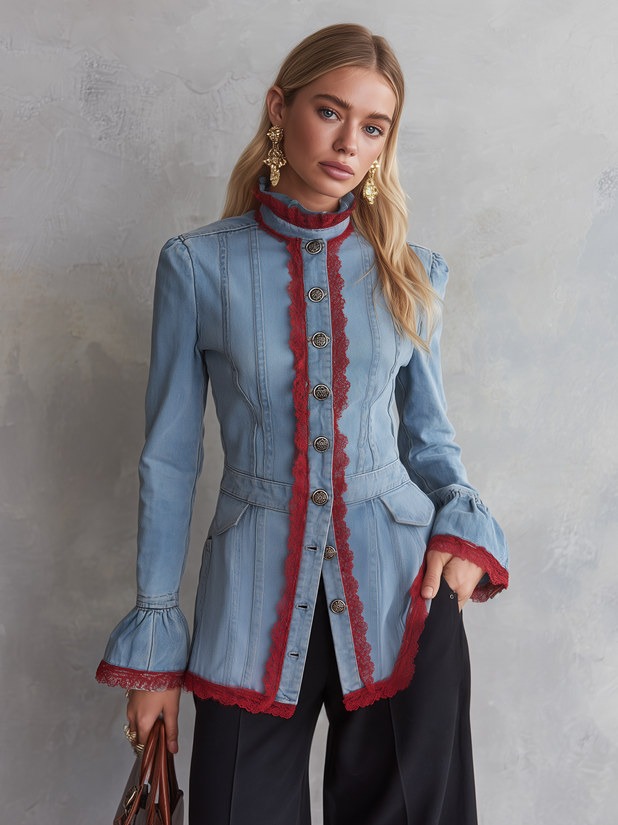 Gilda | Women's Lace-Trim Denim Jacket