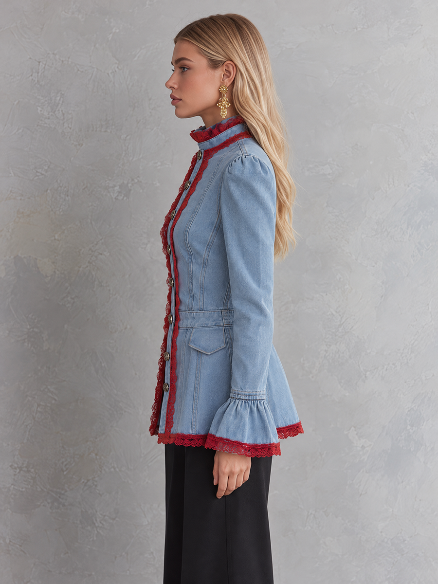 Gilda | Women's Lace-Trim Denim Jacket
