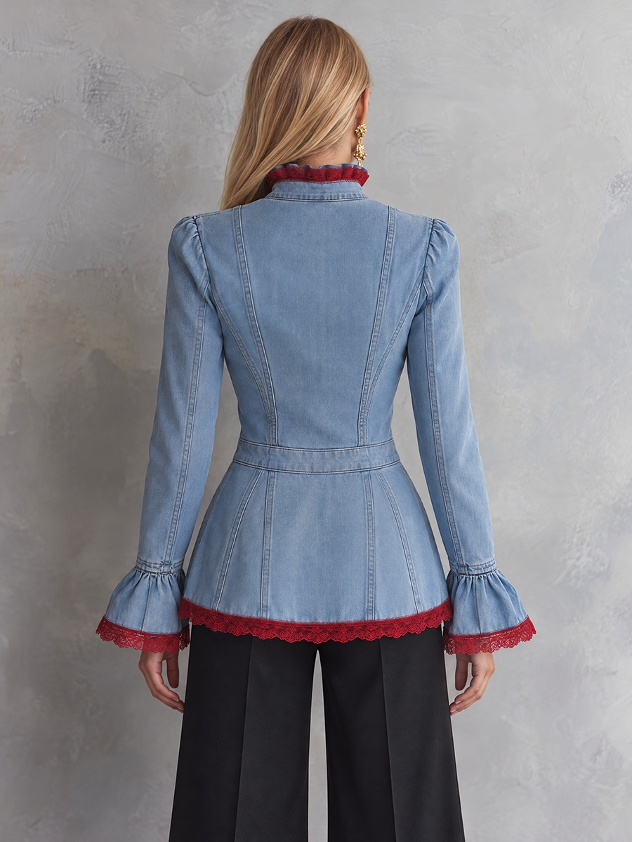 Gilda | Women's Lace-Trim Denim Jacket