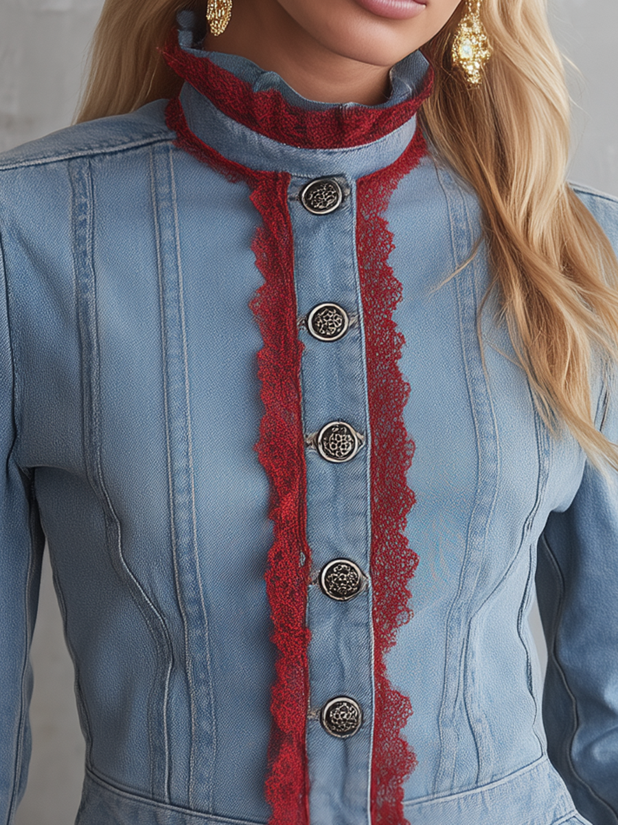 Gilda | Women's Lace-Trim Denim Jacket