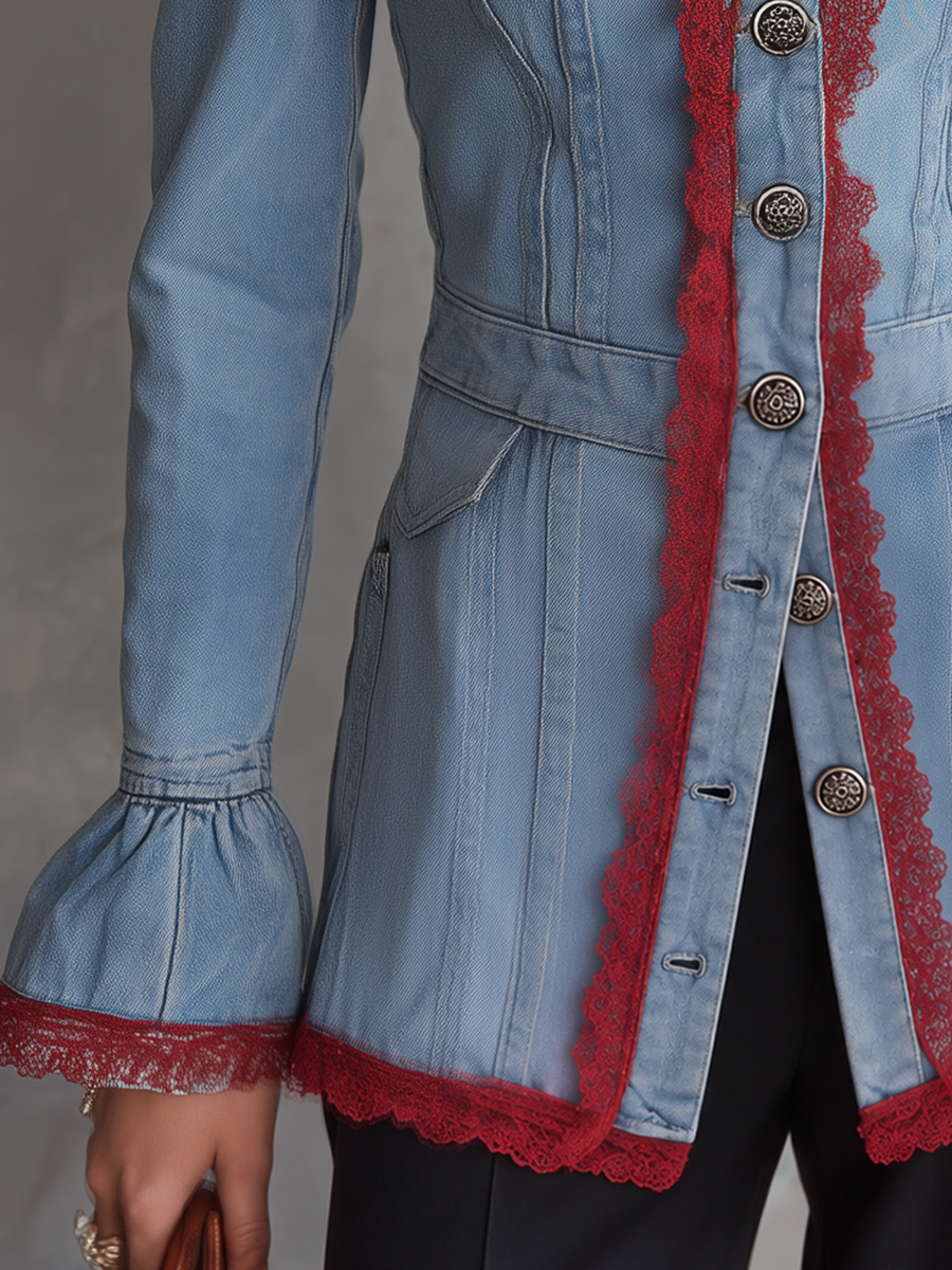 Gilda | Women's Lace-Trim Denim Jacket