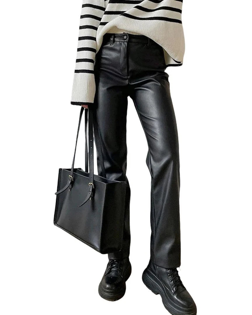 Katharine-Georgia | Women's Leather-Look Straight-Leg Trousers