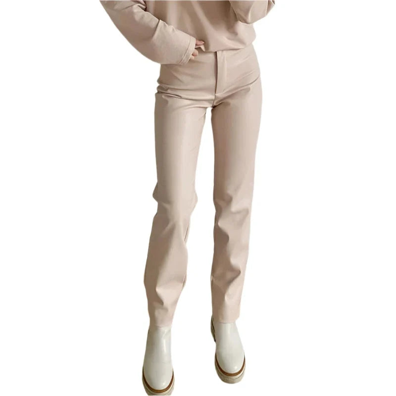 Katharine-Georgia | Women's Leather-Look Straight-Leg Trousers