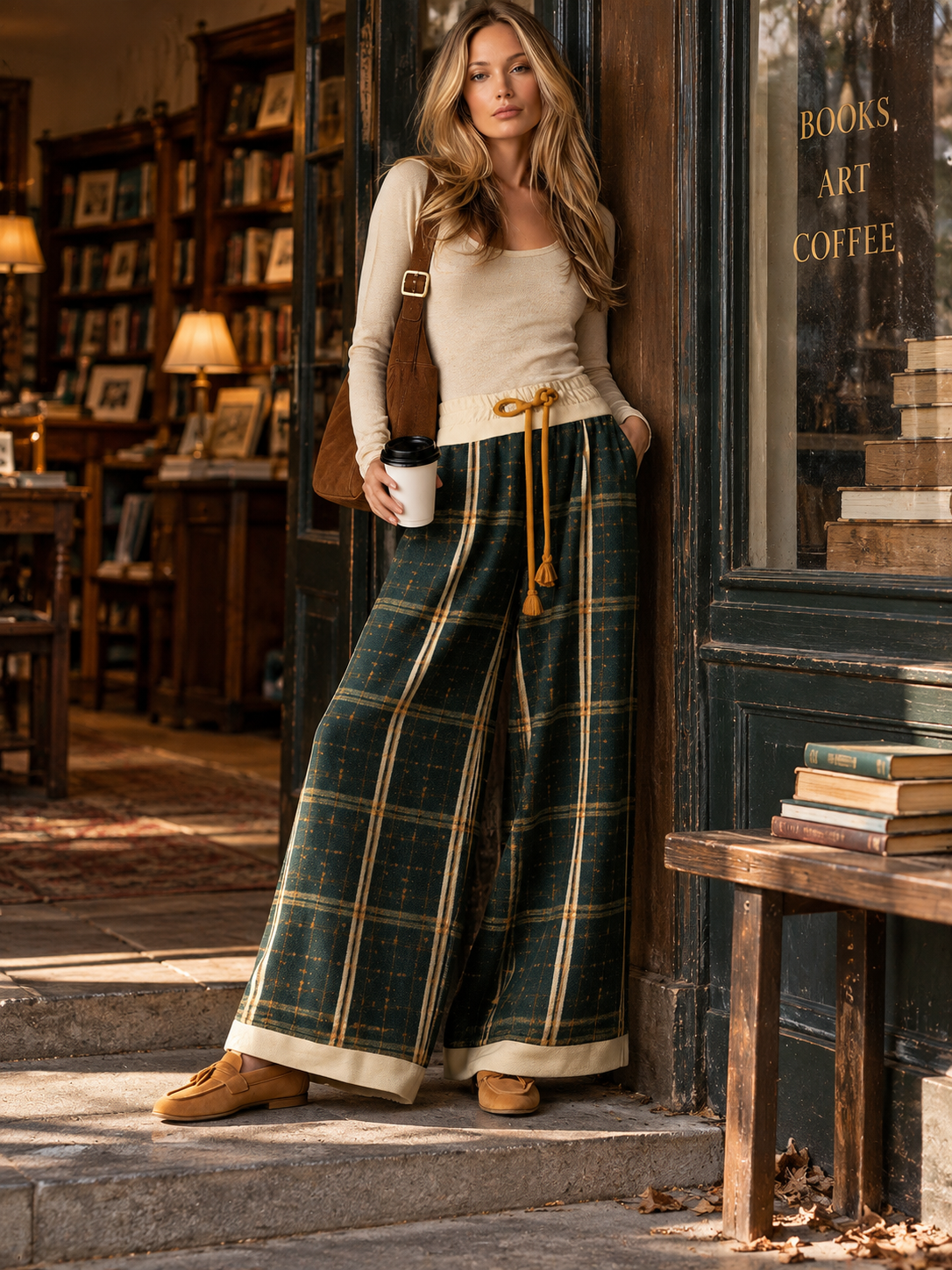 Georgia | Women's Long-Sleeve Top & Plaid Trouser Set