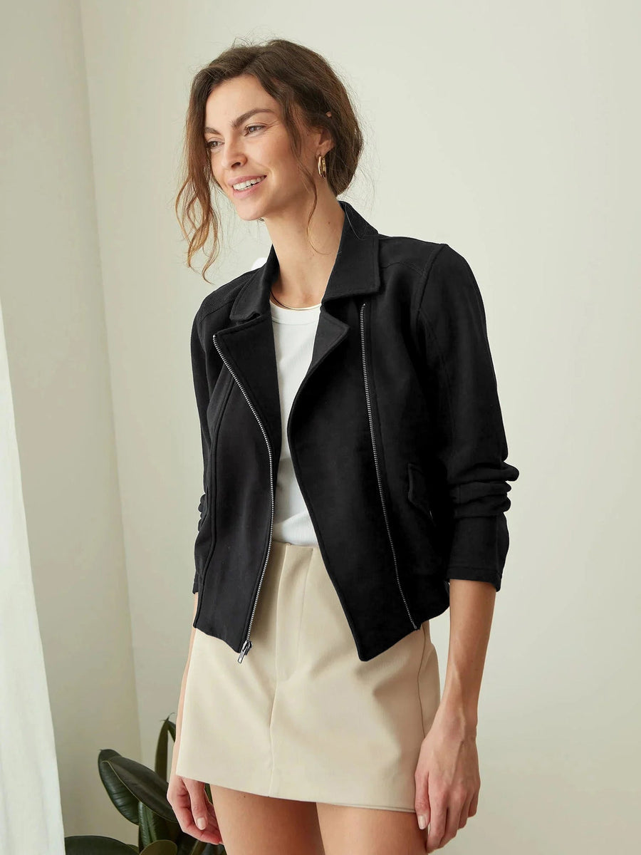 Esther | Women's Notch-Collar Zip-Front Biker Jacket
