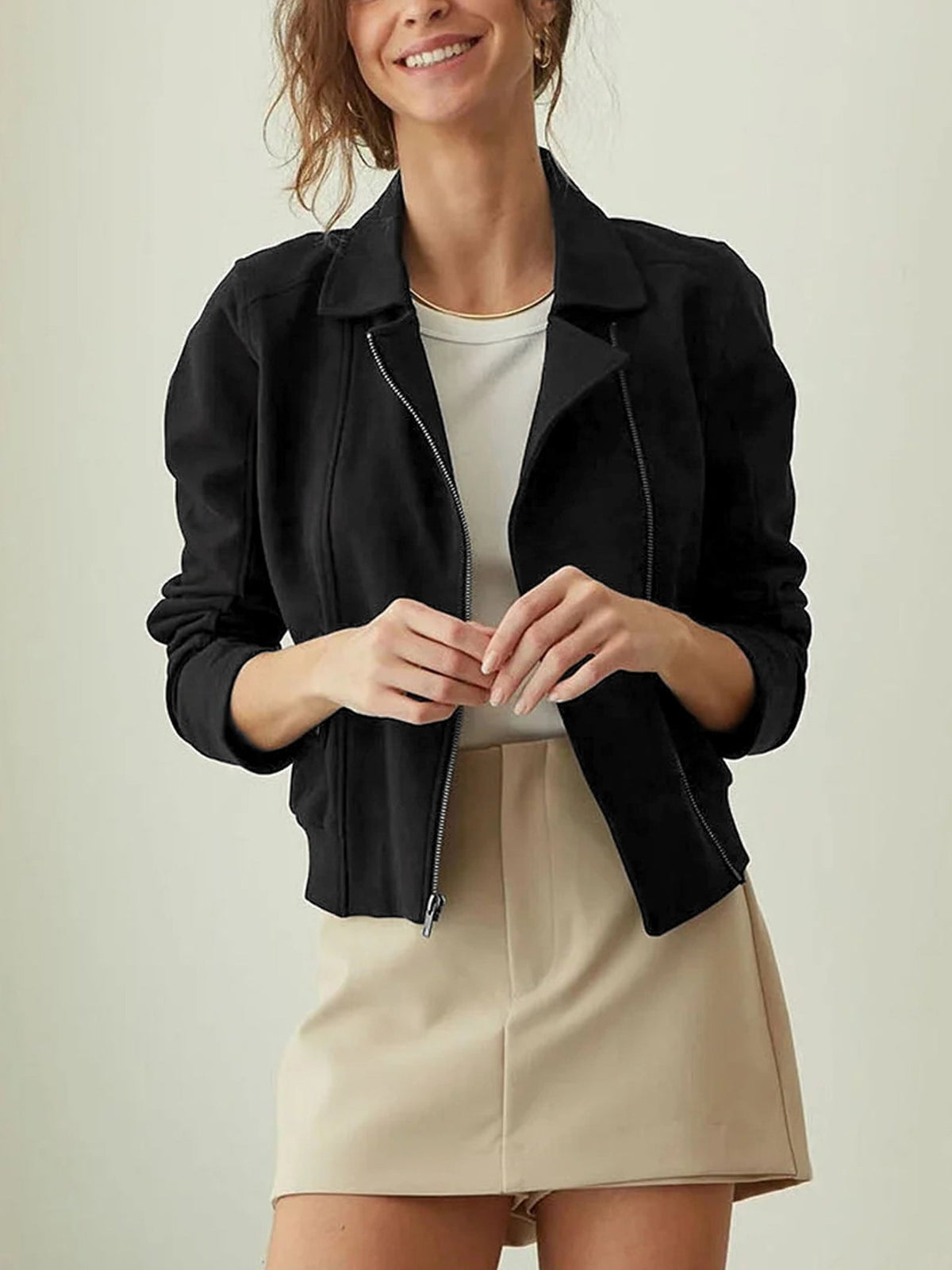 Esther | Women's Notch-Collar Zip-Front Biker Jacket
