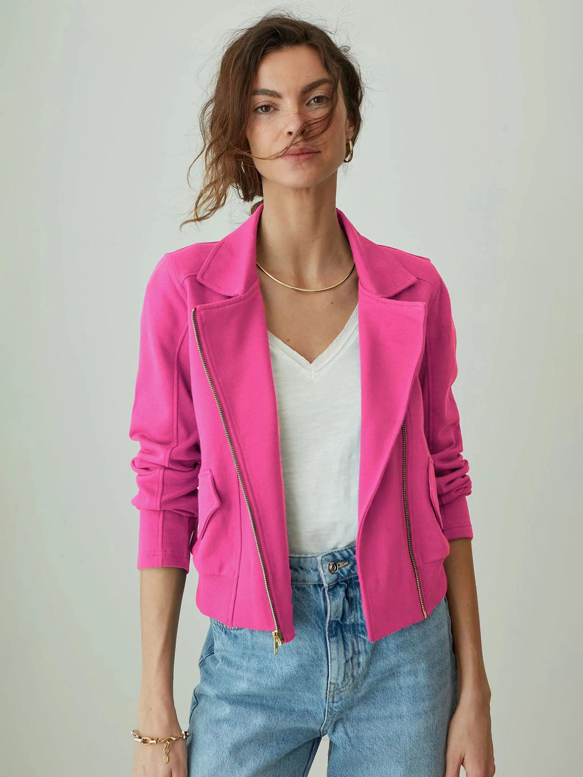 Esther | Women's Notch-Collar Zip-Front Biker Jacket