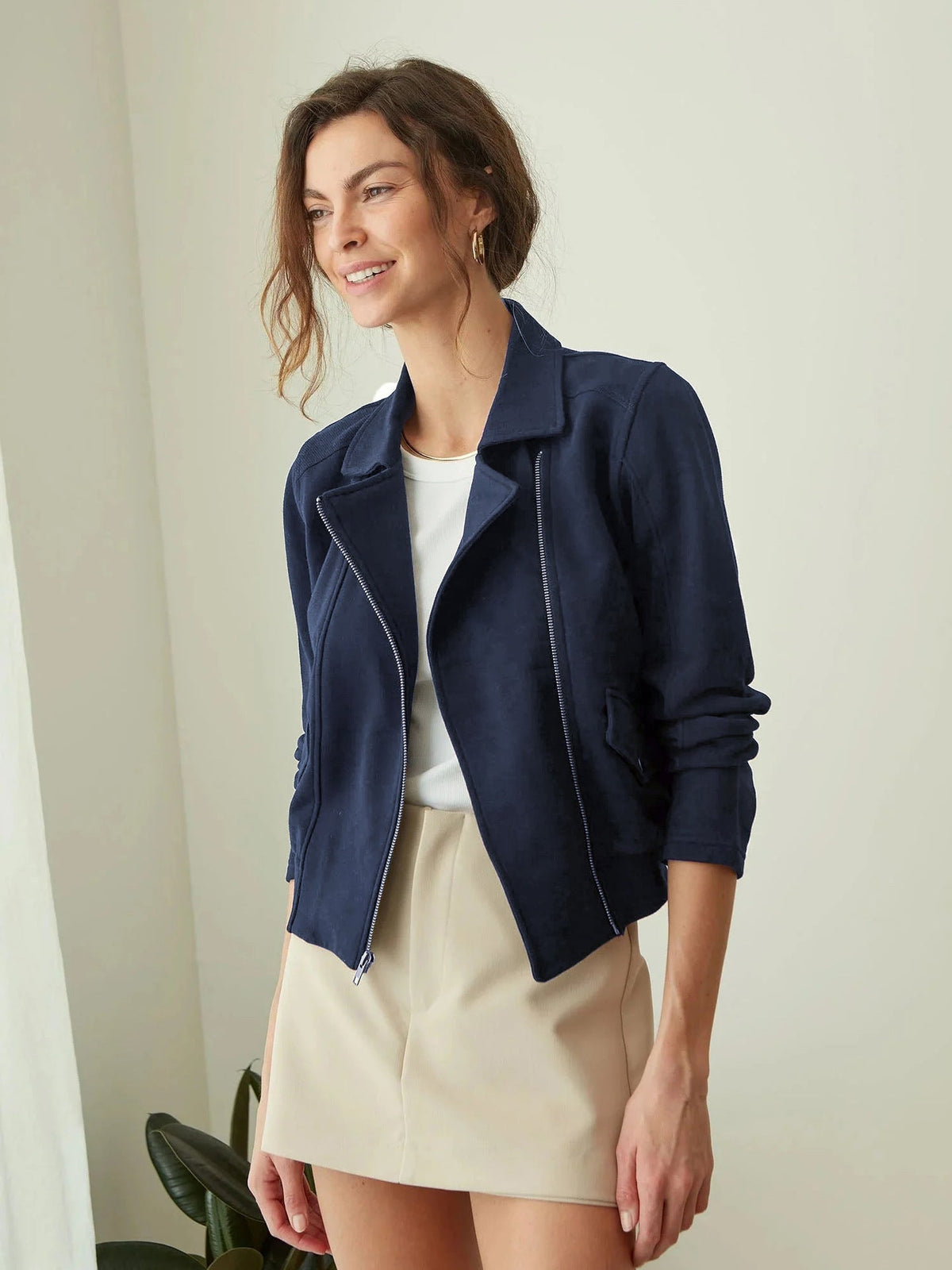 Esther | Women's Notch-Collar Zip-Front Biker Jacket