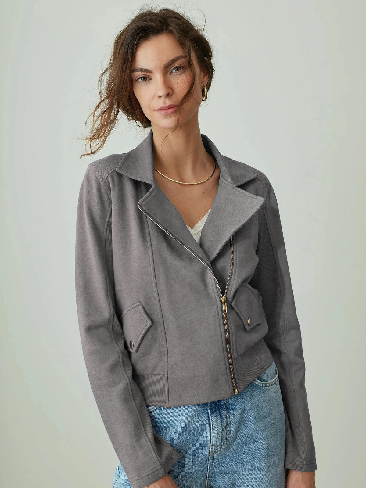 Esther | Women's Notch-Collar Zip-Front Biker Jacket