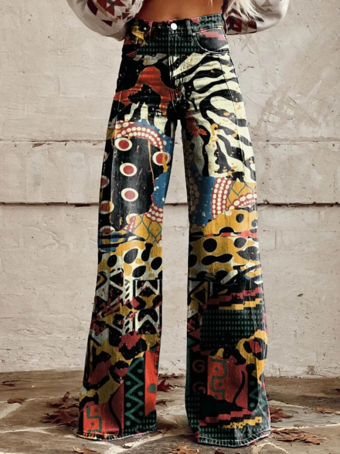 Dorothea | Women's Patchwork Print Wide Leg Pants