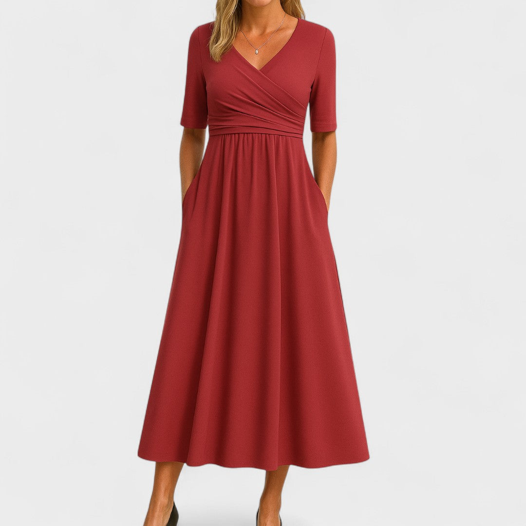Clara | Women's Pleated Wrap Midi Dress