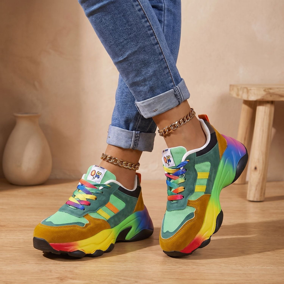 Henrietta | Women's Rainbow Chunky Lace-Up Sneakers