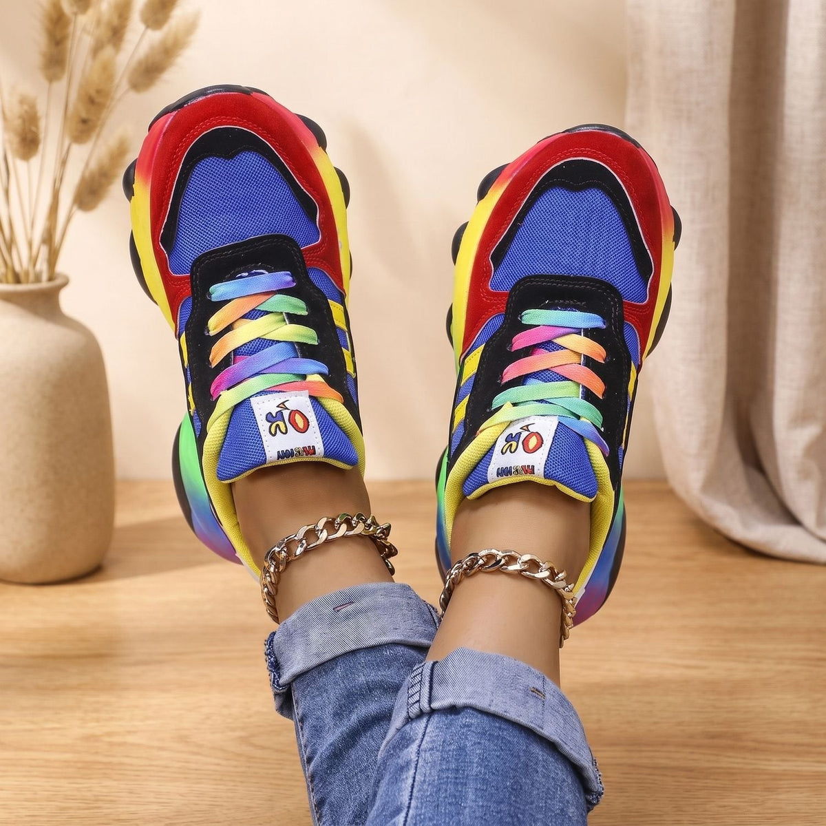 Henrietta | Women's Rainbow Chunky Lace-Up Sneakers