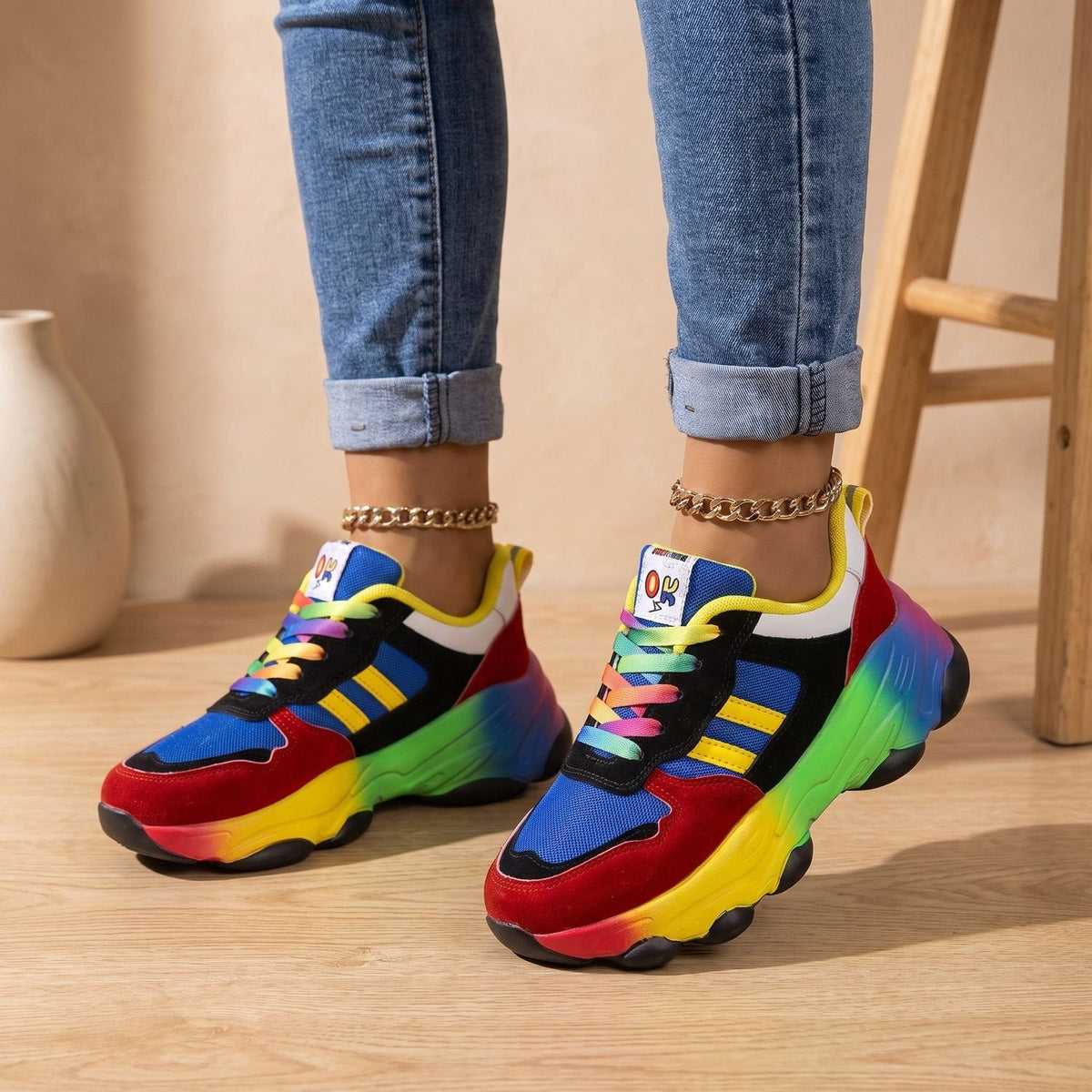 Henrietta | Women's Rainbow Chunky Lace-Up Sneakers
