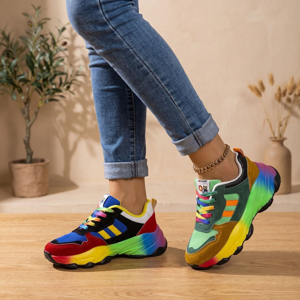 Henrietta | Women's Rainbow Chunky Lace-Up Sneakers